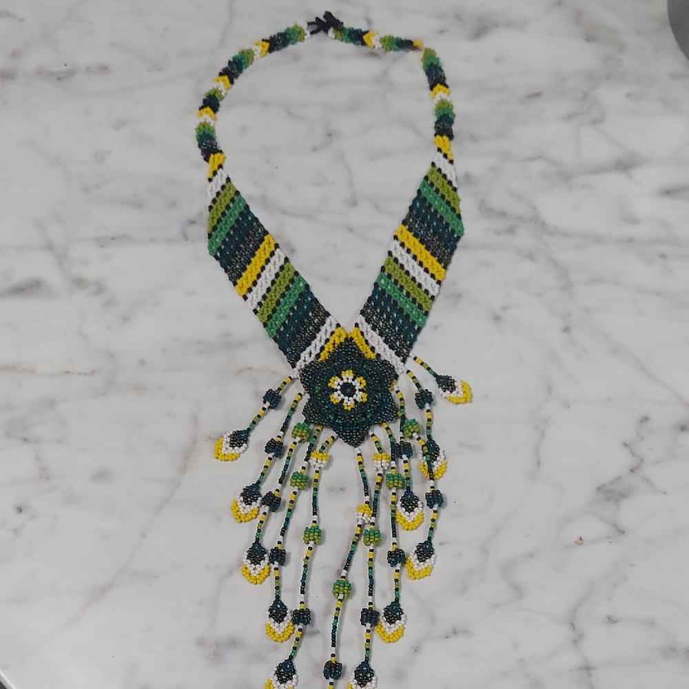 Gorgeous Native American Made Beaded Bib/Cascade Necklace